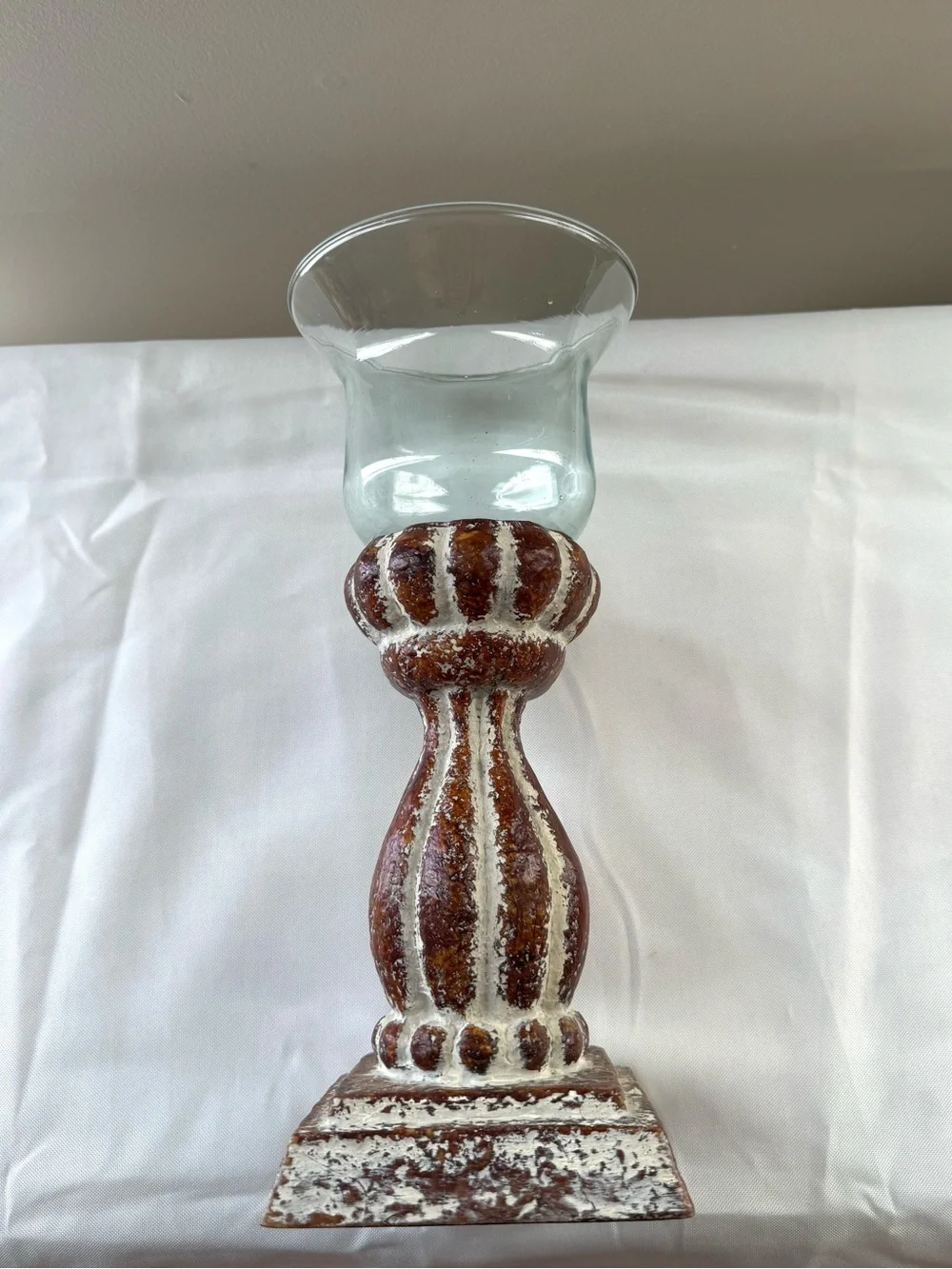 Southern Living Distressed Brown & Cream Bell Top Candle Holder